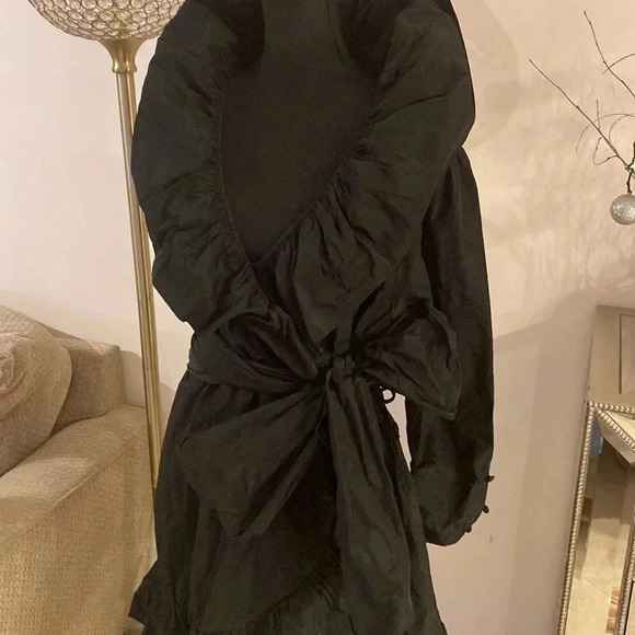SANDRA MANSOUR X H&M Black Mini Ruffled Wrap Taffeta Dress Long Sleeve XXL - Picture 13 of 14